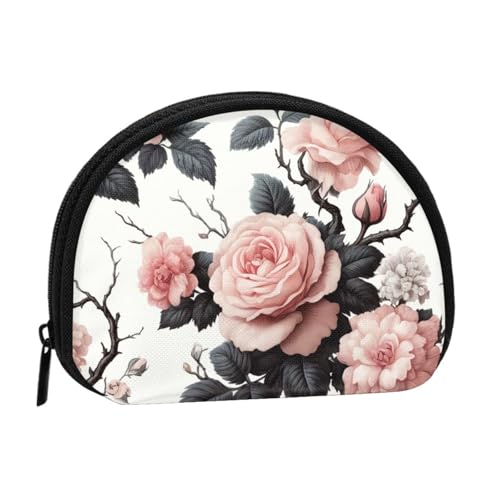 Portable Coin Purse Elegant-Blooming-Roses Mini Zippered Money Pouch Card Holder