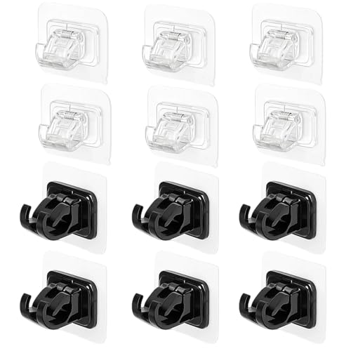 KxrTpx 12 Pcs Curtain Pole Brackets, No Drill Curtain Rod Brackets,Durable and Sturdy, Easy to Install for Home Use (black,white)