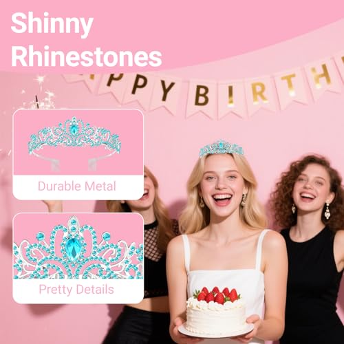 Tiara Crown for Women, Headband Hair Accessories for Birthday Wedding Party Costume Blue