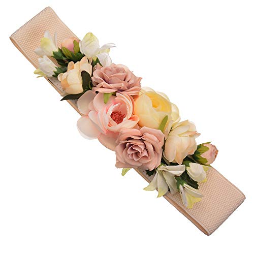 Women's Faux Flower Dress Floral Elastic Waist Belt Accessory3