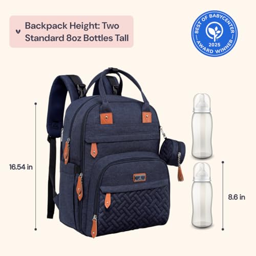 Image of Diaper Bag Backpack, BabbleRoo Baby Nappy Changing Bags Multifunction Waterproof Travel Back Pack with Changing Pad & Stroller Straps & Pacifier Case, Unisex and Stylish (Navy Blue)