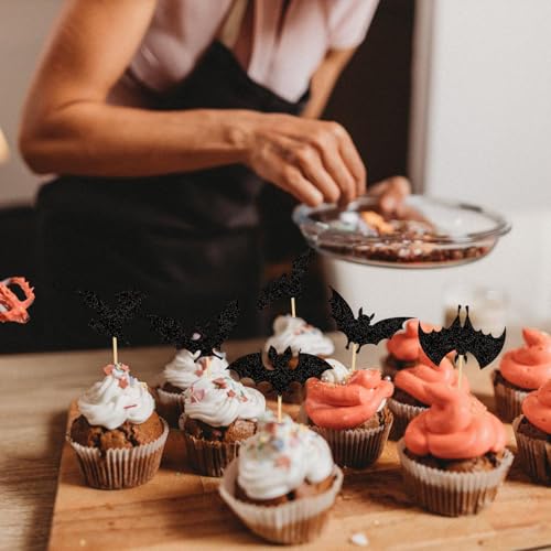 Moffris HALLOWEEN-01 24 Pcs Glitter Halloween Bat Cupcake Toppers thumb #5