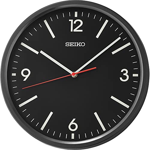 Image of Seiko Classic Round Black Plastic Analog Home Decor English Numbers Wall Clock with Sweep Movement (Size: 30.5 x 4.5 x 30.5 CM | Weight: 670 gram | Color: Black)