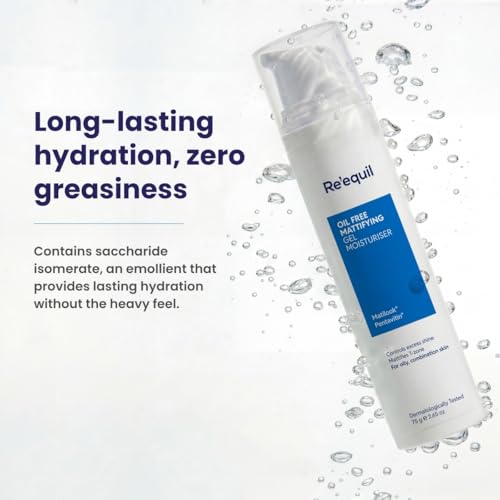 Re'equil Oil Free Mattifying Gel Moisturiser | Controls excess oil & shine | Non sticky, non greasy finish | For Oily, Acne Prone Skin | 75 gm 5
