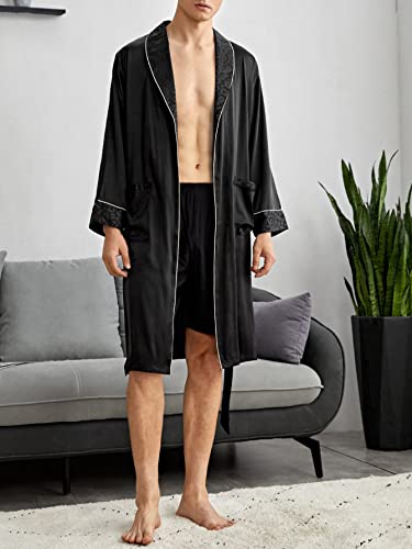 SOLY HUX Roupão masculino de seda de manga comprida quimono de cetim com shorts conjunto de pijama,