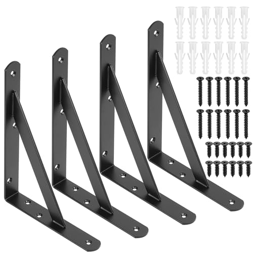 4 Pcs Soporte Estanteria Pared Negros, Estante Soportes Estanterias Pared, Escuadras para Estanterias Triangulares, Escuadras Metalicas para Estantes, Negro/200x150x25 mm (200x150x25x3mm/negro)
