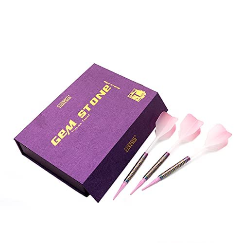 Cuesoul Pink Gem Stone 20G Soft Tip 90% Tungsten Darts With Uniformity Titanium Coated And Gradient Color Rost Flights #TOP6