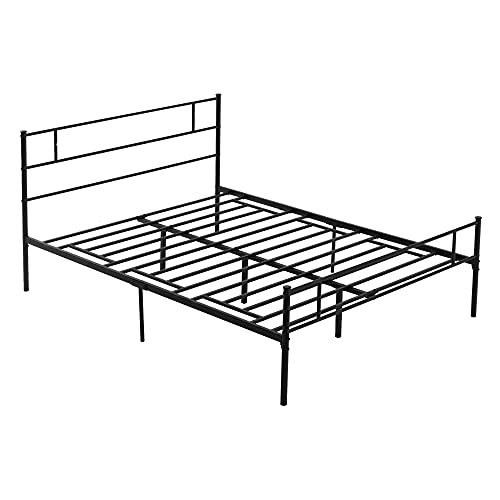 HOMCOM King Metal Bed Frame Solid Bedstead Base with Headboard and Footboard, Metal Slat Support and Underbed Storage Space, Bedroom Furniture, Black