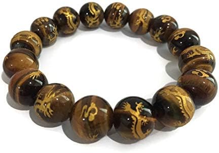 Men Bracelet Feng Shui Lucky Stone Tiger Eye Chinese Dragon for Protection and Wealth
