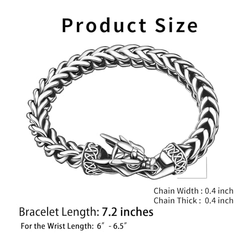 Stainless Steel Bracelet for Women, Ultra-small Size Dragon Viking Cuban Link, 10mm Width, 7.2 Inch Length, Fits Wrists up to 6 Inches Vintage Silver/Black Punk Jewelry Gifts4