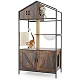 SOARS Arbre a Chat avec Litiere Intégrée Haut 80 x 48 x 150 cm, Meuble Litiere Chat en Bois et Métal avec Capsule Spatiale et Grattoir en Sisal, Maison de Toilette Chats avec Poteaux en Jute