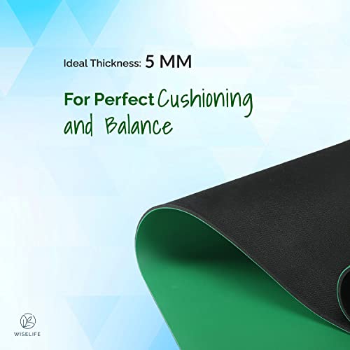 Image of WiseLife PU Rubber Professional Yoga Mat + Carry Strap - Green (5mm Extra Thick Extra Long Extra Wide Exercise floor mat for Gym, Workout, Fitness, Yoga and Pilates) PURE PU Leather & Natural Rubber