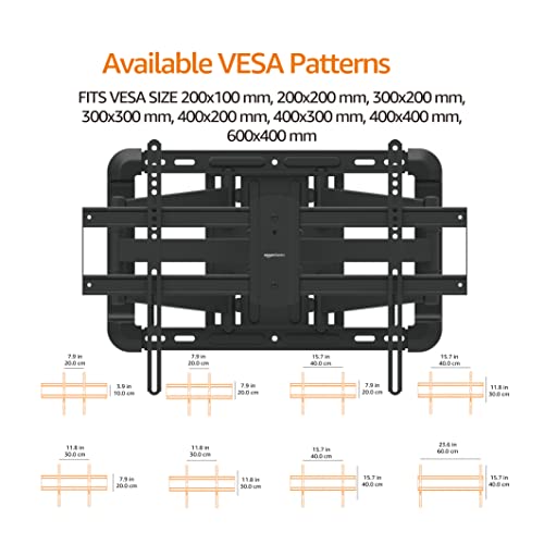 Image of Amazon Basics Heavy Duty Extension Dual Arm, Full Motion Articulating TV Mount with Tilt and Swivel for 37 inch to 80 inch TVs up to 132 lbs, VESA Compatible, Fits LED LCD OLED Flat Curved Screens, Black