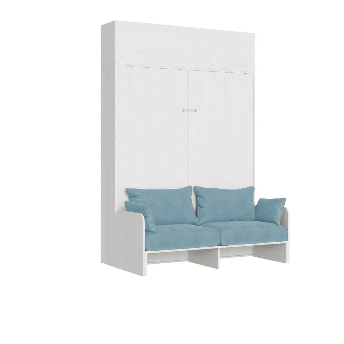 Itamoby Kentaro 160 - Cama de matrimonio plegable con sofá y mueble colgante, color blanco fresno, azul claro