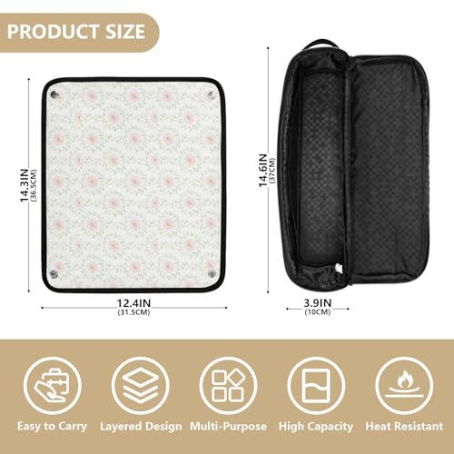 Estuche de viaje 2 en 1 para rizador con alfombrilla resistente al calor extraíble, impermeable, organizador portátil para herramientas calientes, planchas y moldeador de volumen para el cabello diseño floral rosa miniatura 4