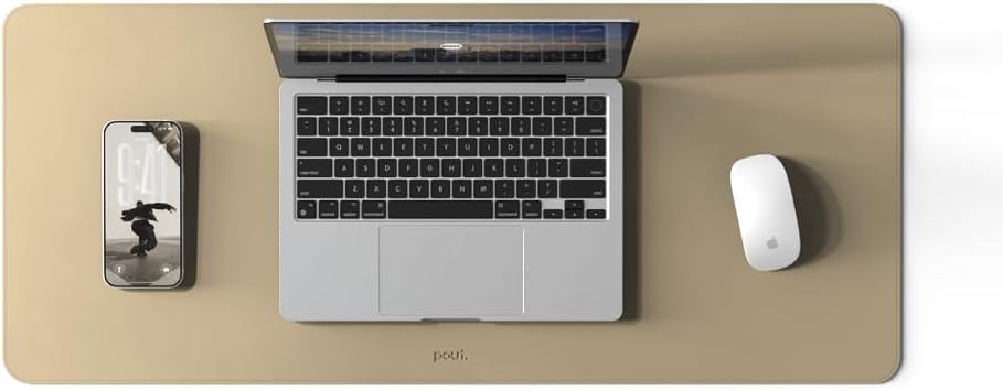 POUT TekDec Mat – Vegan Leather Desk Pad (31.5×13.4in / 80×34cm), Water-Resistant Surface, Anti-Slip Base, Scratch & Heat Protection, Multi-Functional Writing & Mouse Pad – Texas Sand