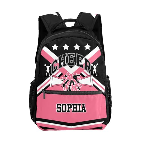 Pink Black Cheerleader Backpack Personalized Waterproof Casual Daypack Gift for Holiday Birthday