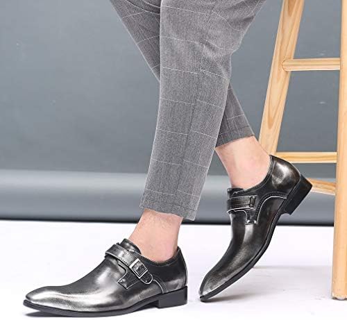 Mens Retro Monk Loafers Formal Business Casual Comfortable Slip on Dress Shoes for Men Silver 7.5 US | Image 5