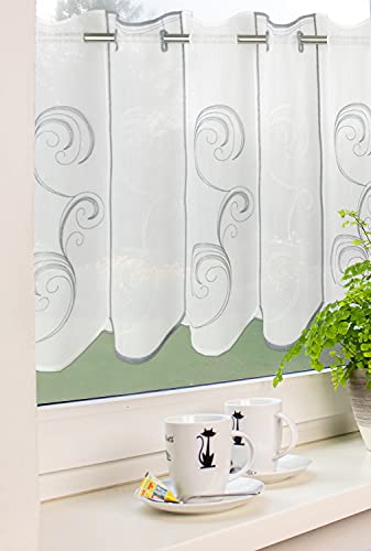 Experience by Omega Scheibengardine Bistrogardine Kurzgardine Meterware Liva Wollweiß Grau 30 45 60 cm Höhe ab 10,33 €/m Größe 45 cm Cover