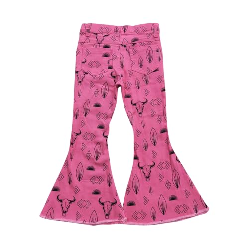 Todder Western Western Geometry hot Pink Cow Kids Jeans Girl Jeans Bell Bottom Pants2