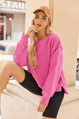 Zeagoo Women's Casual Sweatshirts Crewneck Long Sleeve Fuzzy Fleece Jackets Side Slit Midweight Pullover Fall Fashion 20254