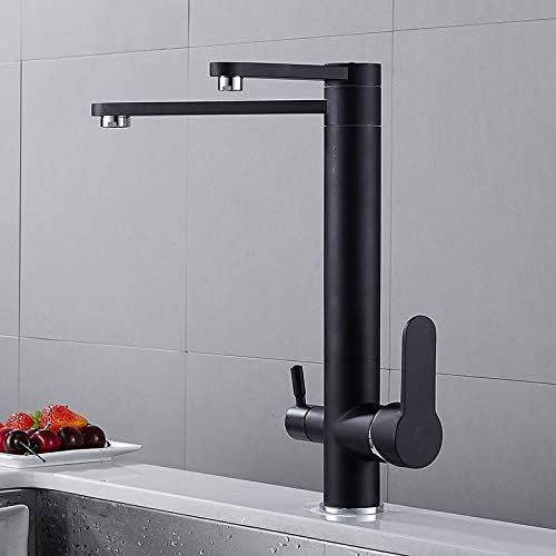 Kitchen Sink Faucet for Bar Farmhouse Commercial, Hot Cold Kitchen Sink Faucets, Water Filter Taps, Swivel 360 Degree Water Mixer Tap, Single Hole Black Kitchen Faucet (Color : Black)
