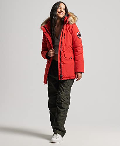 Superdry Womens Hooded Everest Faux Fur Parka Coat High Risk Red Size 6 #TOP6