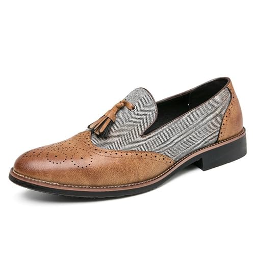Mens Dress Shoes with Tassel Brogue Faux Leather Casual Slip On Breathable Business Slip Resistant Low Top Rubber Sole Non Slip Classic