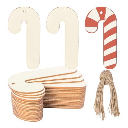 Bastón de caramelo de madera en blanco con cordeles, adornos sin terminar para Navidad, boda, fiesta de cumpleaños, Navidad, día de Acción de Gracias, 20 unidades