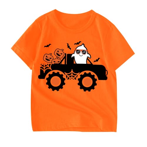 Kids Halloween Shirt Boys Girls Pumpkin Face Ghost Monster Truck Graphic Tees Toddler Halloween Short Sleeve Top - Main Image
