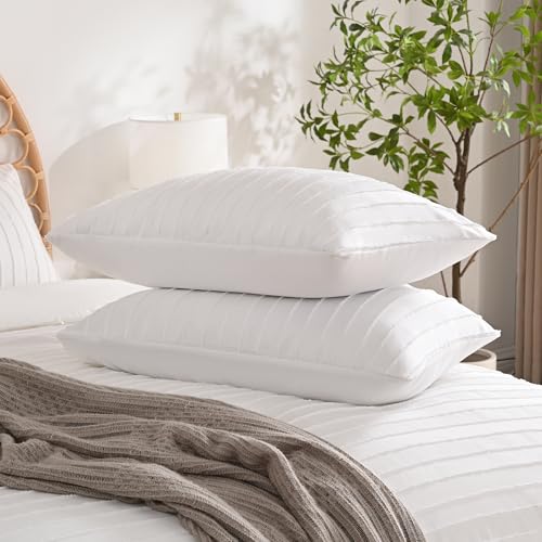 Jellymoni 2 Pack White Pillowcases Standard Size, Soft Microfiber Striped Tufted Pillow Covers thumb #3