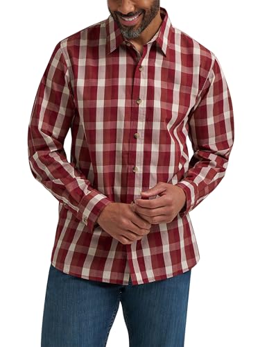 Wrangler Men's Long Sleeve Plaid Woven Shirt, Sable Plaid,Medium