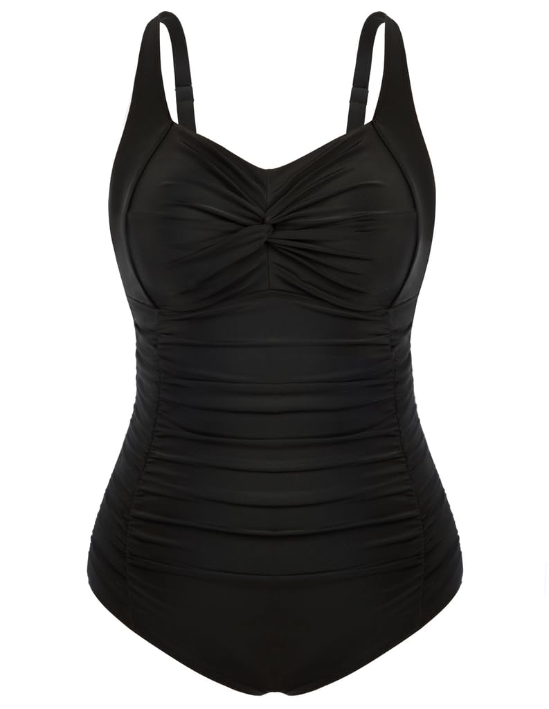 Hanna Nikole Damen Große Größen Einteiliger Badeanzug Bauchweg Bademode Swimsuit V-Ausschnitt Ruched Monokinis