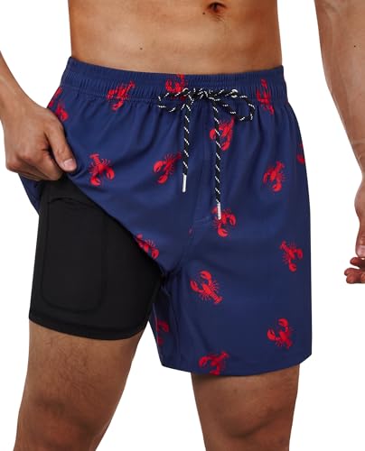Gleeease Swim Trunks Mens 5 Inch Inseam Compression Liner Short