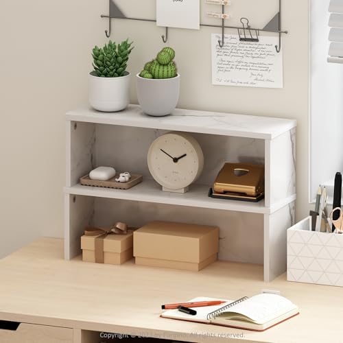 Image of Furinno Helena Kitchen Counter Stackable Organizer Shelf, Set of 2, 18-Inch, Marble White