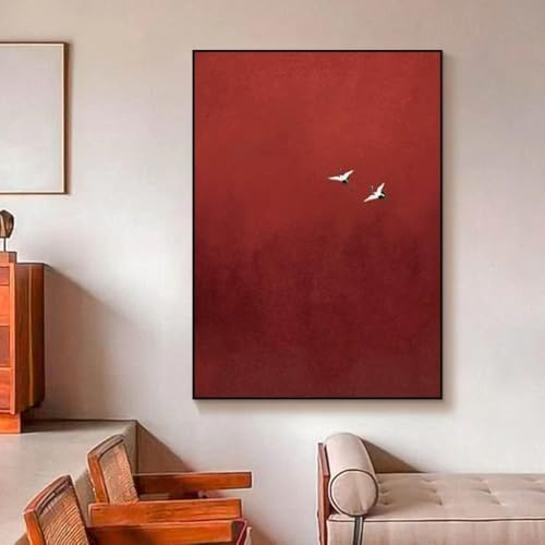 Peinture surréaliste ciel cramoisi AEFOUU, art abstrait rouge pur 90x120 cm pour mur