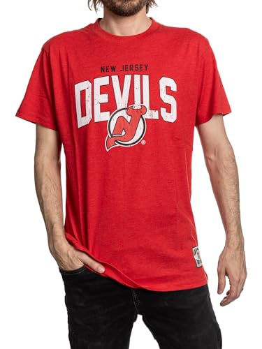 Calhoun NHL Surf & Skate Mens Vintage Style Distressed Heather Tone Rustic T-Shirt (New Jersey Devils Large)