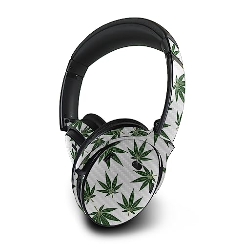 Image of MightySkins Carbon Fiber Skin Compatible with Bose QuietComfort 45 Headphones Pot Leaves Green | Protective, Durable Textured Carbon Fiber Finish | Easy to Apply