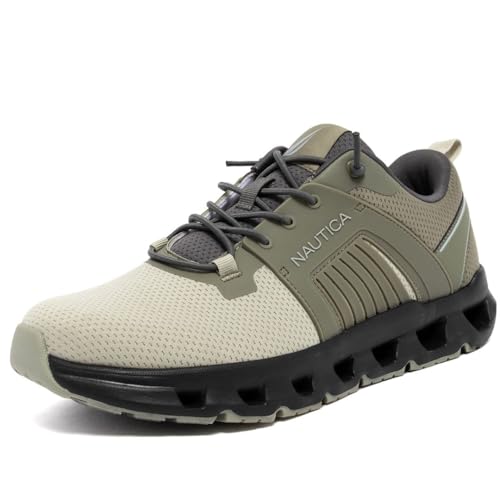 Nautica Mens Running Sneakers Sport Fashion Lace-Up Athletic Soft Shoes for Gym Tennis Men – Cushioned, Breathable, Lightweight & Comfortable, Grey Ivory Neon Metral, 11