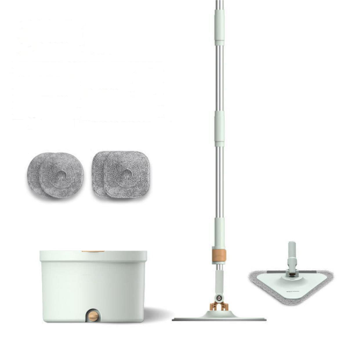 LANMOU Fregona Giratoria 360°, Fregona De Microfibra Juego De Fregona Plana Y Cubo Juego De Fregona con Palo TelescóPico Cubo con Sistema Que Permite Estrujar FáCilmente para Todos Los Tipos De Suelo