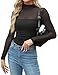 Zeagoo Women's Sheer Mesh Fitted Long Sleeve Tops Mock Turtle Neck Ruched Trendy Going Out Shirts Blouse Black