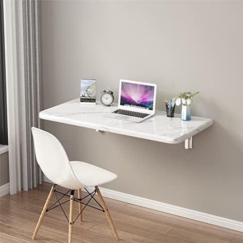 Wall Mounted Folding Table - White Imitation Marble Drop-Leaf Desk for PTFCll Spaces Compact Kitchen Dining & Writing Table Perfect for Home Office 60x40cm