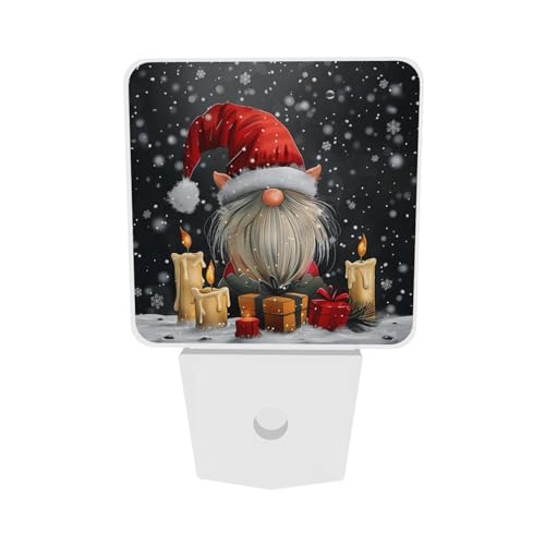 Image of Gnome Christmas Candles LED Plug-in Night Lamp 2 Piece Set, Auto Sensor Nightlights Set of 2 for Bedroom Bathroom