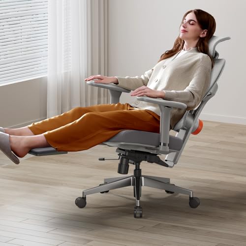 Image of Newtral Office Chair Ergonomic - Home Office Desk Chair, Big and Tall Office Chair, Auto-Following Lumbar Support for Back Pain, Adjustable Seat Depth and Height (with Footrest, Gray)