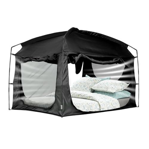 Bed Tent,Portable Privacy Sleeping Bed Canopy,Blackout 90% Drapes for Kids and Adult,Full Size Indoor Space Tent with Breathable Large Mesh Windows(Black, Full)