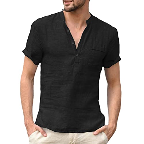 Chemise homme coton lin noir XXL manches courtes anti-transpiration