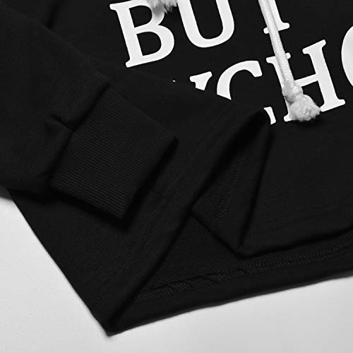 Perfashion Women's Cropped Hoodies Stripe Long Sleeve Loose Crop Tops Sweatshirt (Small, Black)