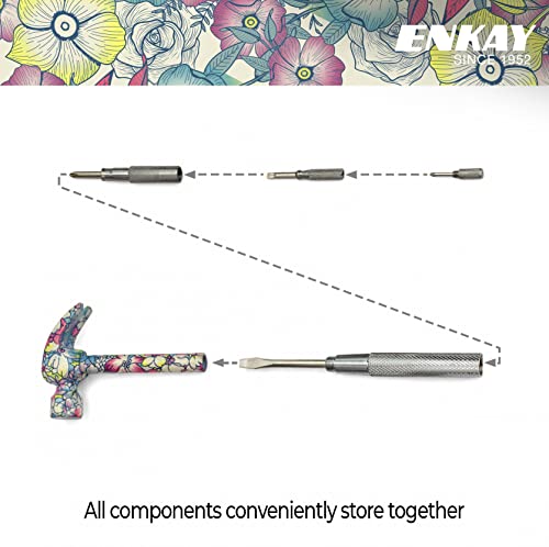 Image of ENKAY - 6 in 1 Floral Hammer and Screwdriver, Multifunction Claw Hammer Tool with Flower Print (Pattern 3)