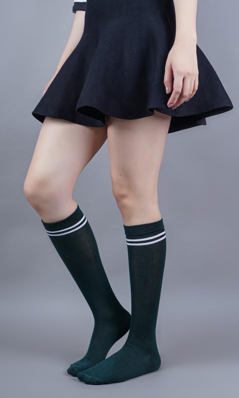 Image of WKLOUYHE Kids school socks for boys and girls,Knee Long Length soft cotton uniform Stripes socks Pack Of 06