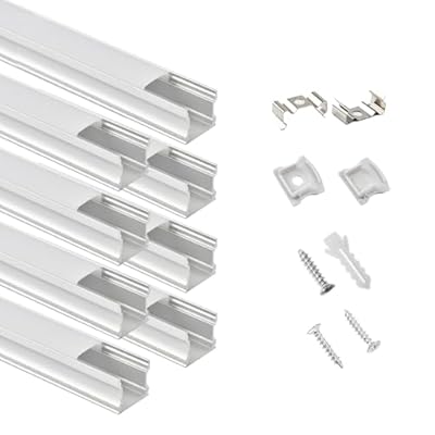 8-Pack 3.3ft/1Meter Plus-Size U Shape LED Aluminum Channel System with Milky Cover, End Caps and Mounting Clips, Aluminum Profile for LED Strip Light, Special for LED Strip